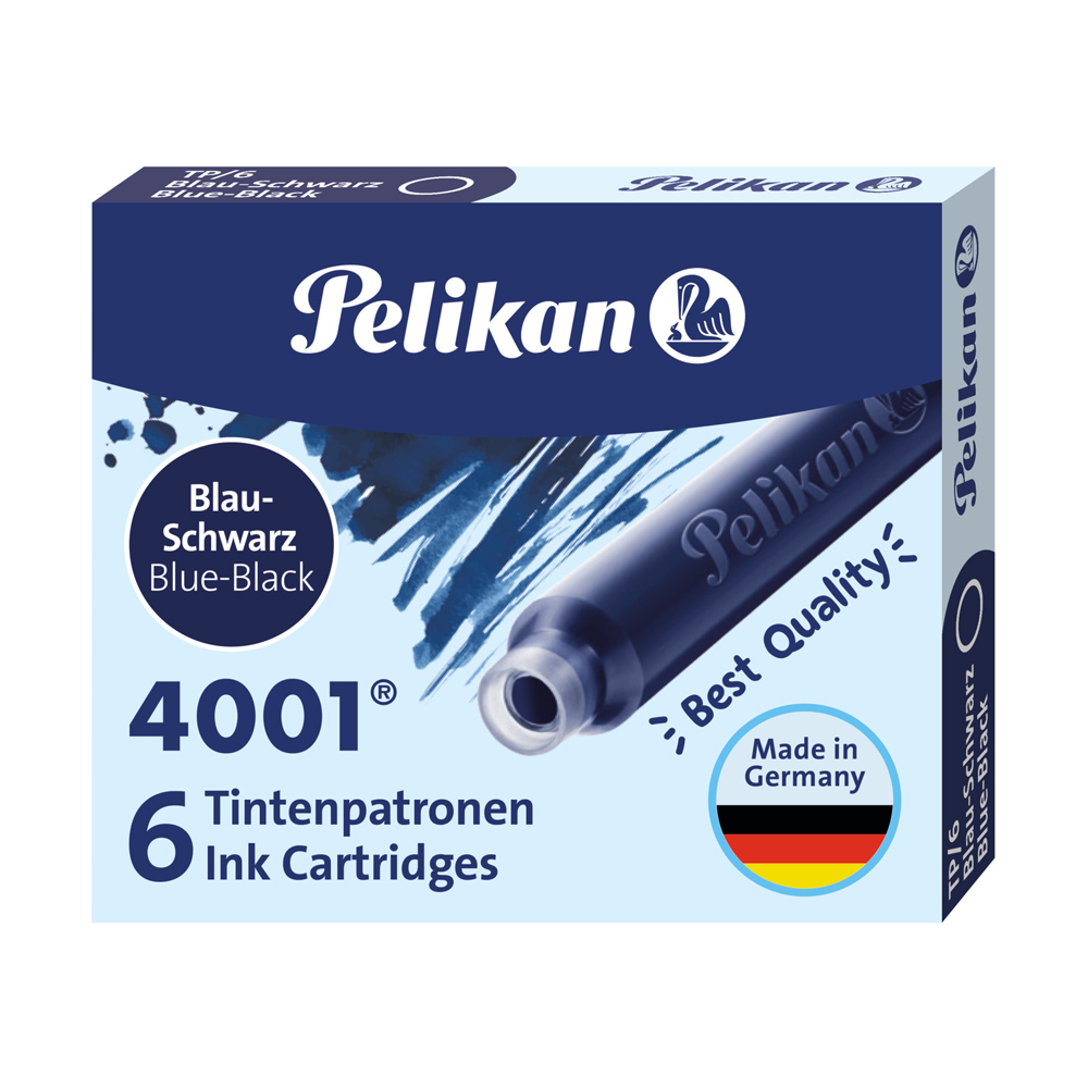 Cartucho de Tinta Corto para Pluma Estilográfica Pelikan TP/6 Tinta 4001 Color Azul Oscuro, contiene 6 unidades
