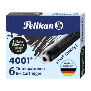 Cartucho de Tinta Corto para Pluma Estilográfica Pelikan TP/6 Tinta 4001 Color Negro Brillante, 6 unidades por caja