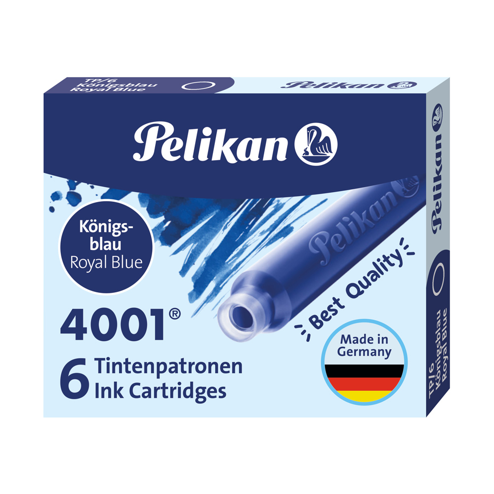 Cartucho de Tinta Corto para Pluma Estilográfica Pelikan TP/6 Tinta 4001 Color Azul Real, contiene 6 unidades