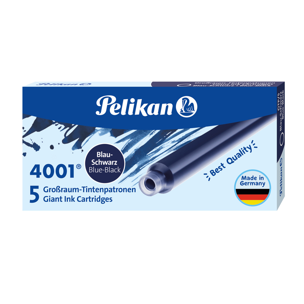 Cartucho de Tinta Largo para Pluma Pelikan GTP/5 Tinta 4001 Color Azul Oscuro, en estuche de 5 unidades