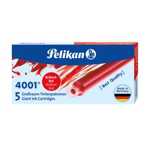 Cartucho de Tinta Largo para Pluma Pelikan GTP/5 Tinta 4001 Color Rojo, en estuche de 5 unidades