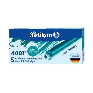 Cartucho de Tinta Largo para Pluma Pelikan GTP/5 Tinta 4001 Color Turquesa, en estuche de 5 unidades