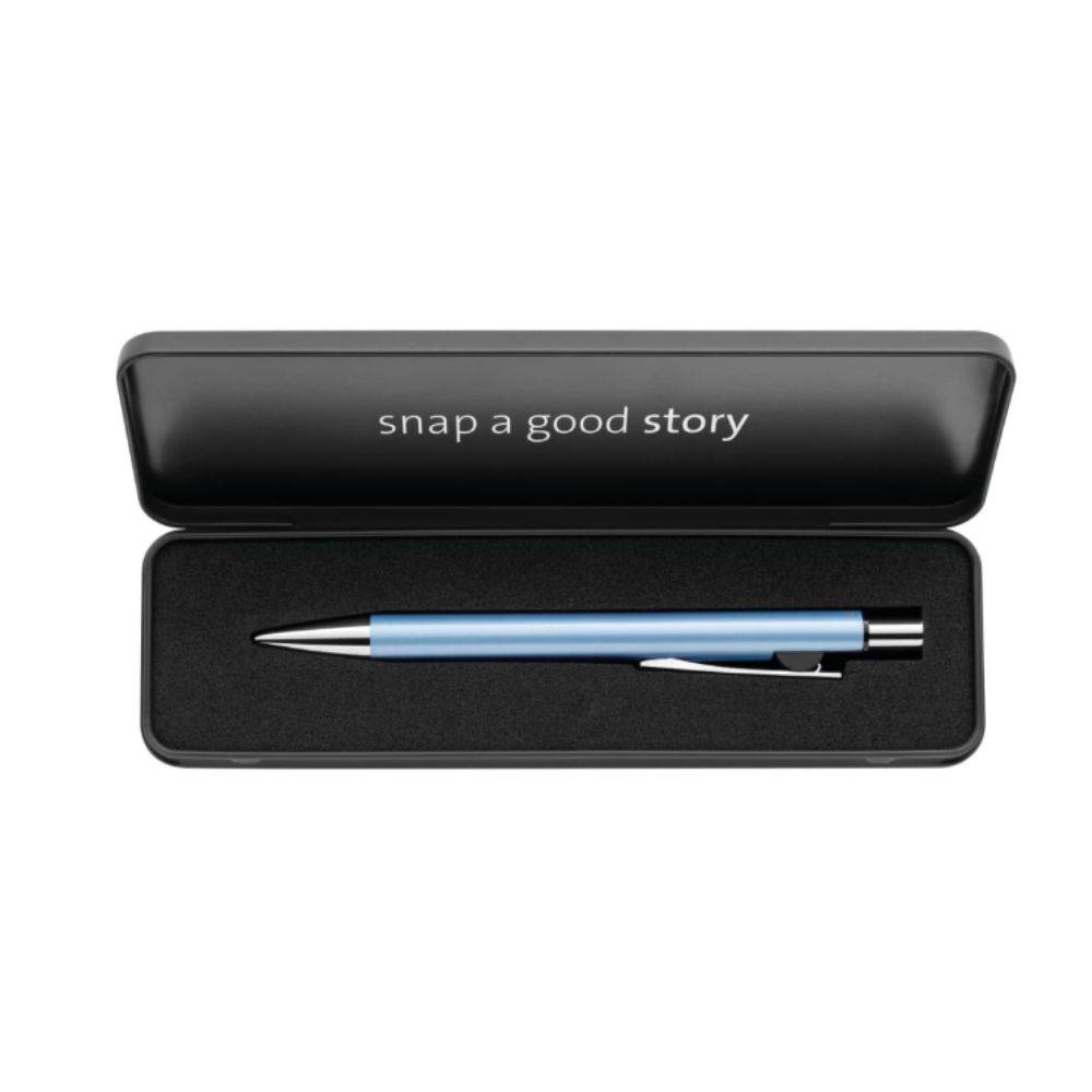 BOLÍGRAFO DE PUNTA RETRÁCTIL SNAP COLOR AZUL ESMERILADO EN ESTUCHE METALLIC K10 DE REGALO. SKU: 821278 - Imagen 2